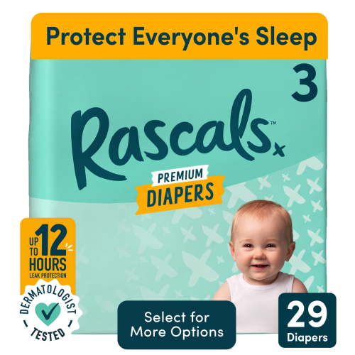 Rascal + Friends Dermatest Certified Premium Diapers Size 3, 29 Count with 12 Hour Leak Protection and Unique 3D Core