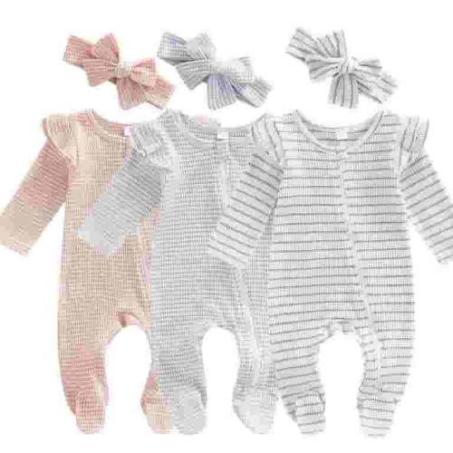 WIBACKER Baby Girls' Sleep and Play Pajamas Cotton One-Piece Footies Romper Jumpsuit Zip Front Pjs