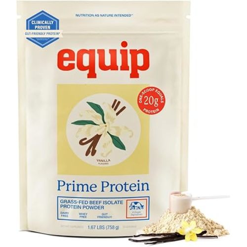 Equip Foods Prime Protein Powder | Clean, Grass Fed Beef Protein Powder | Carnivore Protein Isolate, Keto Friendly | Gluten & Dairy Free | Helps Build & Repair Tissue | 30 Servings, Vanilla (No Sugar)