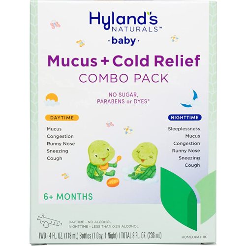 Infant and Baby Cold Medicine, Hyland's Naturals Baby Mucus + Cold Relief, Day & Night Value Pack, Decongestant and Cough Relief, 8 Fl Oz