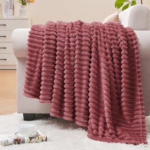 BEDELITE 3D Ribbed Brick Dust Fleece Throw Blanket for Couch, 50x60 Inch