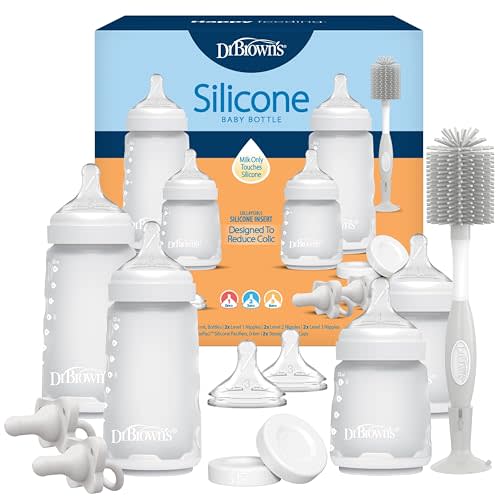 Dr. Brown's Silicone Baby Bottle Gift Set with HappyPaci One-Piece Pacifiers, Soft Touch Bottle Brush, and Travel Caps, BPA-Free, 0m+