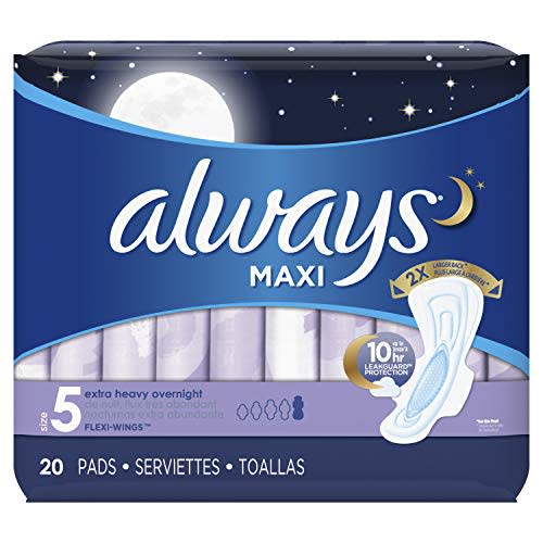 Always Maxi Extra Heavy with Wings Overnight Pads, 20 Count (Pack of 2)