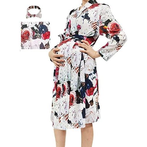 SUFEINI Maternity Robe and Matching Baby Swaddle Blanket Set, Mommy Robe with Receiving Blanket Girls Boys Sleepwear