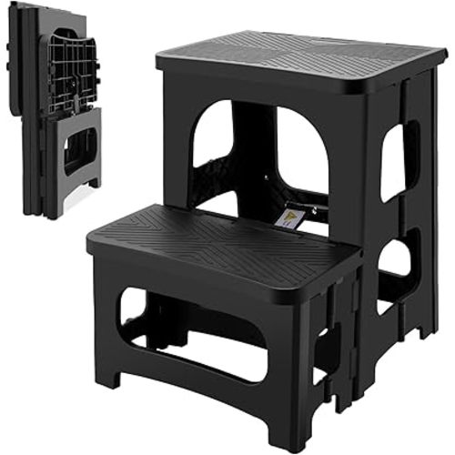 Folding 2-Step Stool for Adults, Non-Slip Collapsible Footstool for Kids Toddlers, Portable Bedside Step Stool, Hold up to 300 lbs, Lightweight & Foldable Step Ladder for Kitchen Pool Office Home RV