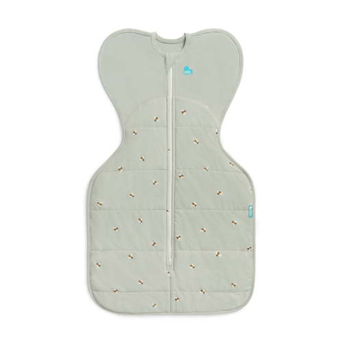 Love to Dream Swaddle Up Warm Cotton 2.5 TOG Baby Sleep Sack, Arms Up Design, Twin Zipper, Medium 13-19 lbs, Olive Bees