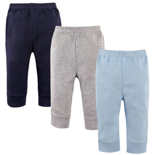 Luvable Friends Baby and Toddler Boy Cotton Pants 3pk, Blue Gray, 6-9 Months