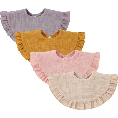 Nishine 4 pcs Unisex Baby Muslin Bandana Drool Bibs 360 Degree Rotatable Cotton Teething Feeding Drooling Bibs for Boy Girl