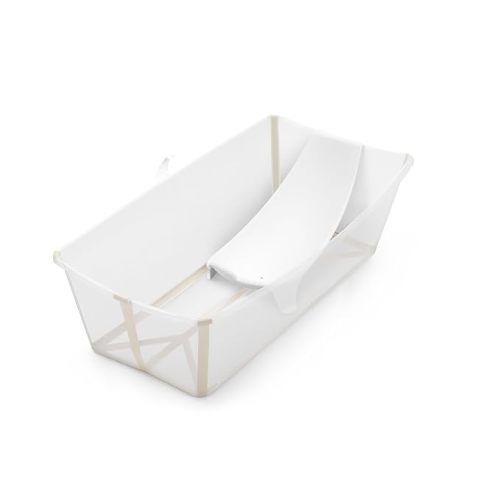 Stokke Flexi Bath X-Large Bundle, Sandy Beige - Spacious Baby Bathtub + Newborn Support - Lightweight, Foldable & Easy to Store - Best for Ages 0-6