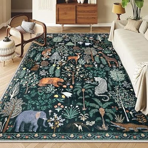OJIA Jungle Print 8x10 Rugs for Living Room, Green Soft Bedroom Rug Washable Area Rugs 8x10, Modern Dining Room Rug Stain Resistant Floor Carpet for Playroom Kids Nursery Office, Green