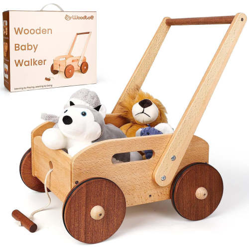 Woodtoe Wooden Baby Walker, Adjustable Speed Push Toys for Babies Lear