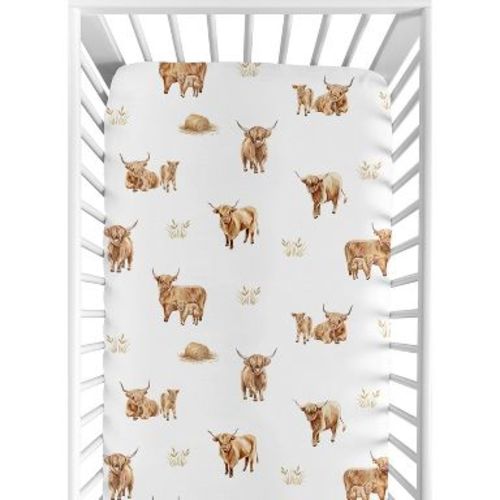 Sweet Jojo Designs Boy, Girl, Unisex/Gender Neutral Baby Fitted Crib Sheet Boho Highland Cow Taupe and Beige