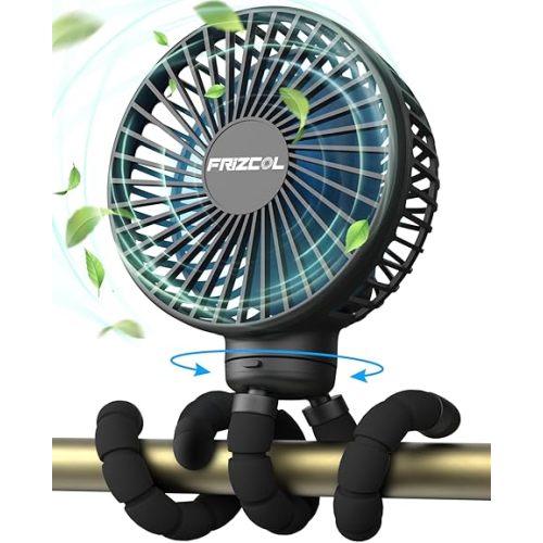 FRIZCOL Stroller Fan for Baby - Portable Fans Rechargeable - Battery Operated Fan(Use for 24Hrs) - Fan for Handheld/Clip On/Car Seat/Desk/Camping