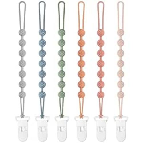 Eascrozn 6 Pack Baby Pacifier Clip with One Piece Design, BPA Free | Silicone Pacifier Clips Holder, Soft Flexible Binky Clips with Texture for Baby Boy and Girl