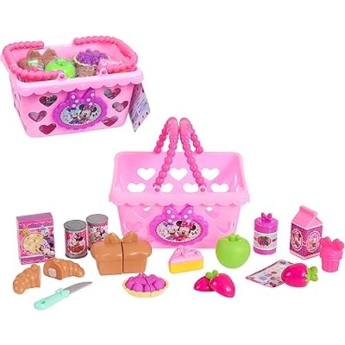 Disney Junior Minnie Bow-Tique Bowtastic Shopping Basket Set with Pretend Food and Accessories, Pretend Play, Kids Toys for Ages 3 Up by Just Play