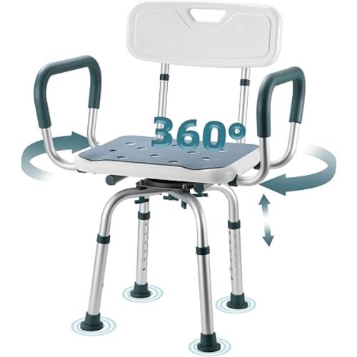 Swive Shower Chair with Arms and Back, 400 lbs Heavy Duty Shower Seat for Inside Shower Stall and Bathtub, Height Adjustable Safety Bath Seat for Elderly, Adults, Handicap and Disabled