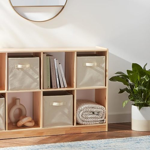 Amazon Basics Collapsible Fabric Storage Cubes Organizer with Handles, Sturdy, Beige, 10.5-x-10.5-x-11-inch, Pack of 6