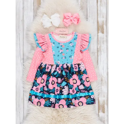 Deep Beautiful Blooms Ruffle Dress