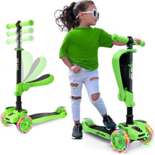 Hurtle 3-Wheeled Scooter for Kids - Wheel LED Lights - Green