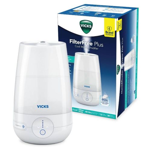 Vicks Filter Free Plus Cool Mist Ultrasonic Humidifier - 1.2gal: Room Size 100-300 Sq Ft, Electric, 5 Settings