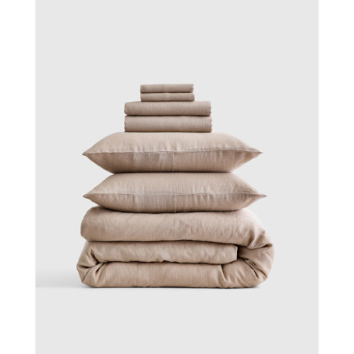 100% European Linen Deluxe Bedding Bundle in Willowleaf Gingham