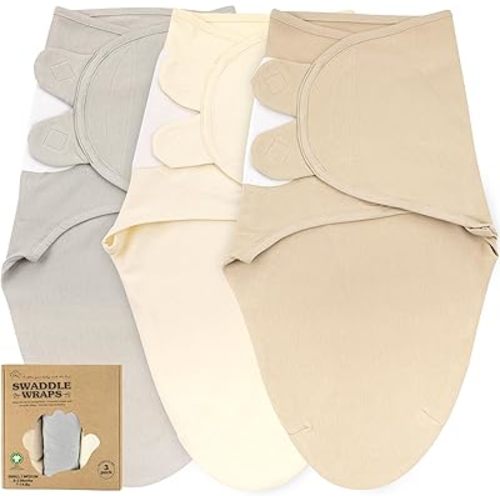 Bublo Baby Swaddles for Newborns – 3-Pack Infant Swaddles 0-3 Months – Adjustable Swaddle Sleep Sack – Soft Organic Cotton Baby Wrap for Safe & Cozy Sleep (Solid Grey)