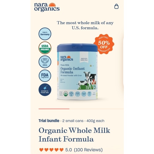 Organic Whole Milk Infant Formula – Trial bundle – Nara Organics