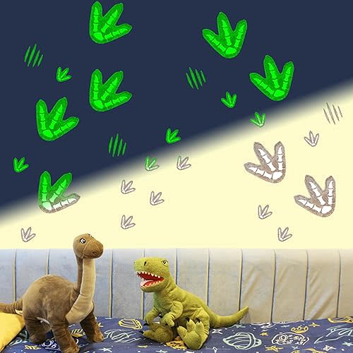 Glow in The Dark Dinosaur Footprints Wall Decals, Peel and Stick Cute Dino Track Stickers for Kids, Removable Dinosaur Wall Stickers for Baby Nursery Bedroom
