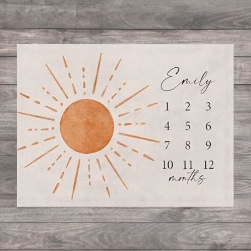 Personalized Baby Girl Monthly Milestone Blanket, Sun Baby Milestone Blanket's Girl, Boho Sunshine Month Throw, Personalized First Year Calendar Monthly Growth Throw Boy, Sun Girl Blanket