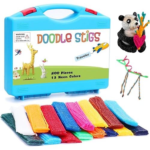 800 PCS Wax Sticks for Kids, Bendable Wax Yarn Sticks - 13 Neon Colors Doodle Stigs Travel Kit - DIY Crafts and Home Partty, School Project Supplies; Great Sensory Fidget Toy for Kids