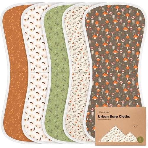 Organic Burp Cloths Baby Boy & Girl, 5-pack Cotton Burp Rags (Fall Spores)