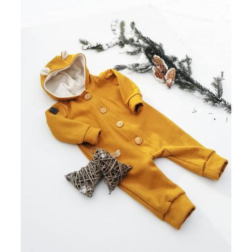 Bear Hoodie Overall with wooden buttons 5 colours | Baby Girl Boy Toddler Kids Warm Jumpsuit | Hipster Kids Clothes | Winter baby clothes, 6-12 months UK kids', Mustard (yellow)