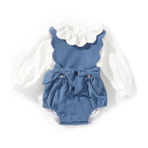 Edgehill Collection Baby Girls Blue Corduroy Bow Bubble