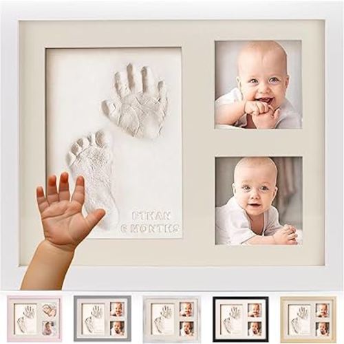 Bubzi Co Baby Hand & Footprint Kit, Clay Handprint Keepsake Frame, Newborn Nursery Picture Frames, Hand Print Mold Kit, Personalized New Mom Gifts for Baby Shower & Registry (Fresh White)