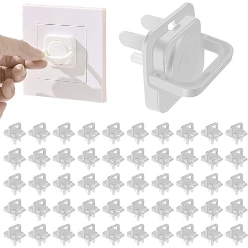 Lot de 50 couvercles de prise de courant à 3 broches pour sécurité bébé avec poignée cachée pour éviter les chocs électriques, faciles à installer