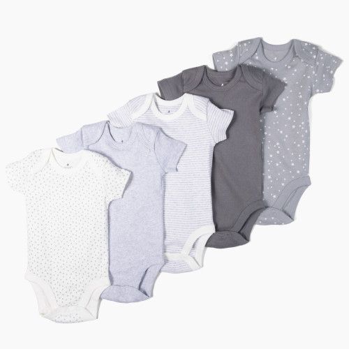 Small Story Short Sleeve Solid Organic Cotton Bodysuits (5 Pack) - Heather Gray, 3-6 M