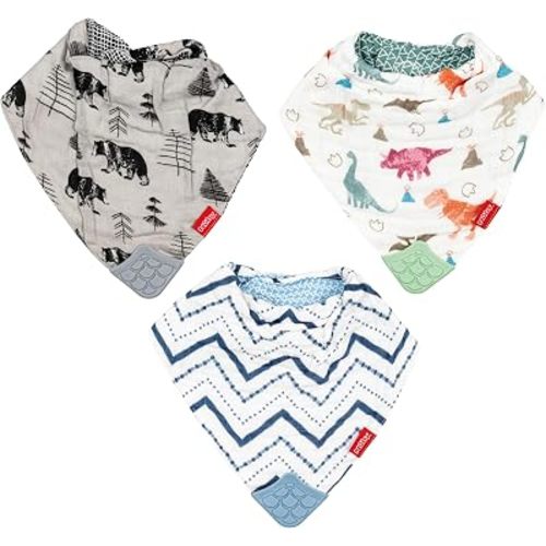 Nuby Baby Bibs - 3 Pc Muslin Bibs - Reversible 100% Natural Cotton Teething Accessory for Girls and Boys, Baby Essentials