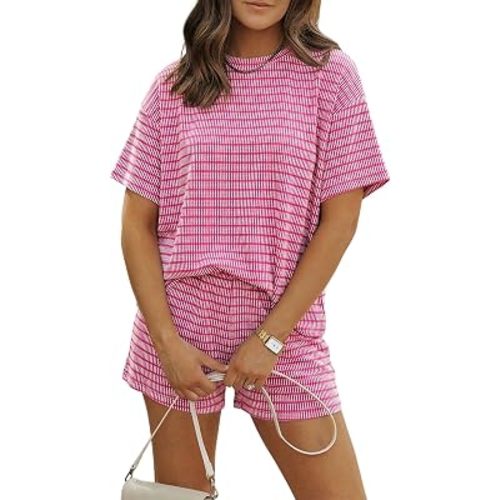 MARZXIN Women 2 Piece Shorts Set 2026 Casual Summer Cruise Outfits Ribbed Loose Short Sleeve Pocket Matching Lounge Sets