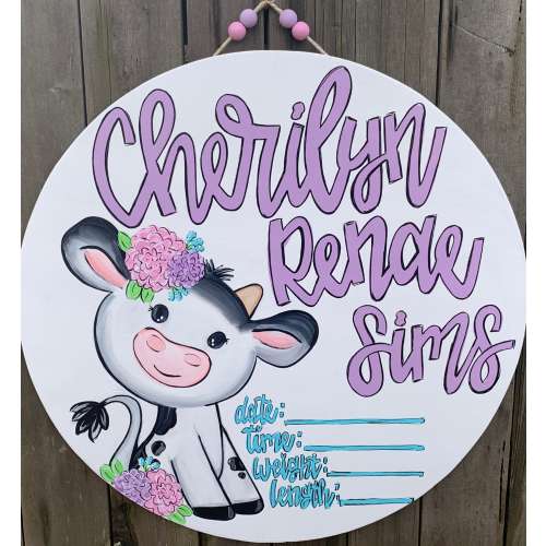 Cow Baby Hanger Baby Announcement Sign