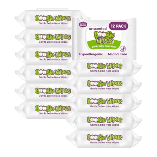 Boogie Wipes Saline Nose Wipes - 360 Count - Unscented, Hypoallergenic & Alcohol-Free - Allergy Relief - Made with Natural Saline, Aloe, Chamomile & Vitamin E - Diaper Bag Essential