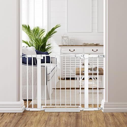Easy Step Walk-Thru Baby Gate – Adjustable Safety Gate for Babies & Pets, Pressure Mount Kit, Includes Wall Cups – 29.7-40.5W x 30.5H, Auto-Close