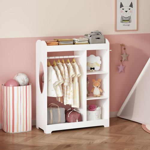 Anmytek Kids Wardrobe Organizer with Mirror and Shelves Hooks Toddler Clothes Toy Storage