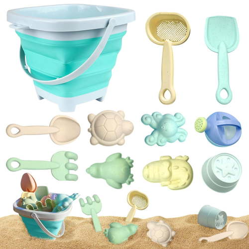 7PC Foldable Beach Toy Set with Collapsible Bucket & Water Filter - Sand Shovels Kit for Toddlers Outdoor Learning Ages 1+