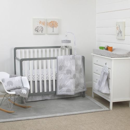 NoJo Dreamer Gray Elephant 8-Piece Nursery Crib Bedding Set
