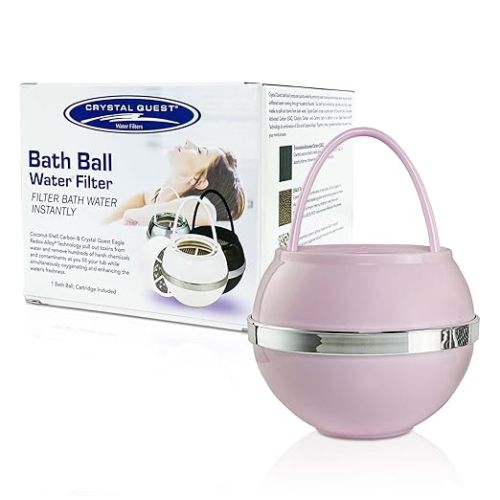 Crystal Quest Bath Ball Water Filter for Bathtub - 3-Stage Filtration, Removes Chlorine, Chloramine & Byproducts, 2,500 Gallons, BPA Free, pH Balanced Water, Fits Most Tubs, Easy Install - Black