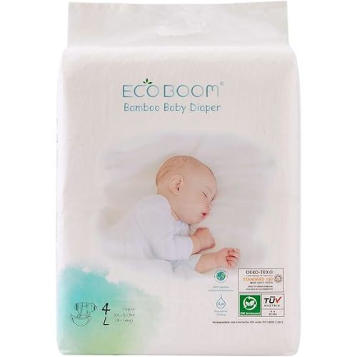 ECO BOOM Diapers, Viscose from Bamboo Diapers, Natural Soft Disposable Nappies for Infant, Size 4 Suitable for 20 to 31lb (Large - 70 Count)
