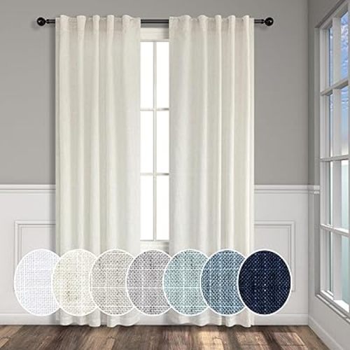 Pitalk Natural Linen Curtains & Drapes 38 Inch Wide Off White Ivory Cream Colored Curtains for Bedroom Living Room Picture Bay Window Sunroom Width 38 x 72 Long Pair Set 2 Panels Back Tab Rod Pocket