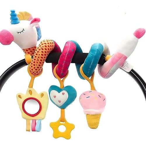Spiral Car Seat & Stroller Activity Toys-Baby Sensory Toys for Babies 0-12 Months Boys Girls - Hanging Toys Carseat Crib Stroller, withbRattle, Mirror, Crinkle, Squeaky Baby Gifts 02