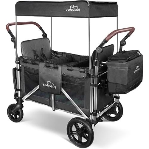 Stroller Wagon for 2 Kids, Baby Wagon Stroller with Adjustable Handle for Infants and Toddlers Includes Canopy & Organizer, Foldable and Convenient for Storage