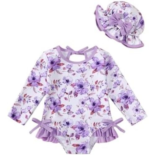 Mioglrie Newborn Baby Swimsuit Girl Infant Bathing Suit Girl Long Sleeve Ruffle Baby Girls' Swimwear Swimming Swim Suit